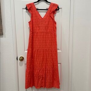 LOFT Orange Sleeveless Dress with Gold Threading